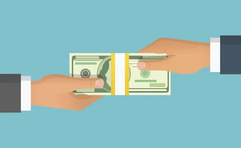 Illustration showing hands transferring money 