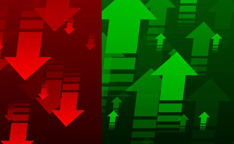 Some up arrows in green, and down arrows in red