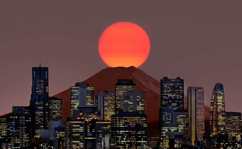 Tokyo and Mount Fuji sunset