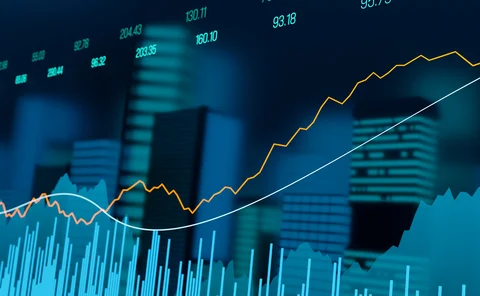 Chart over skyscrapers in background
