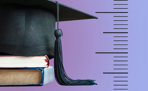 A mortar board with a height measurement tool in the background