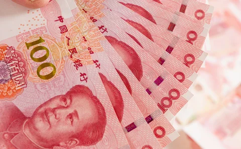 Renminbi notes in a fan