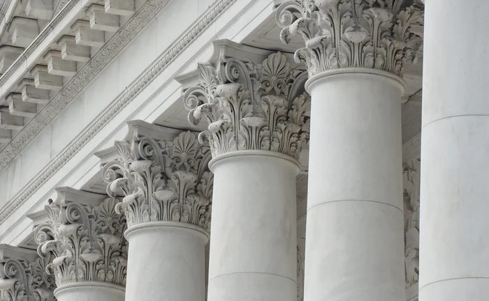 Architectural detail of marble Corinthian order columns