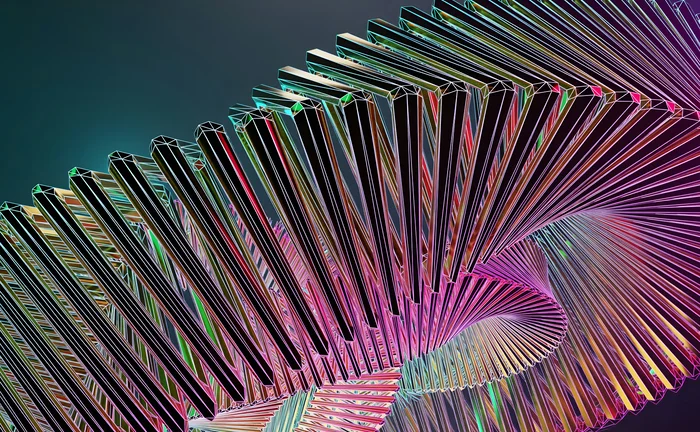 Abstract geometric spiral of illuminated metallic lines forming a dynamic 3D structure, symbolizing AI transformation, scalable data architecture, and the simplification of complex systems into intelligent digital frameworks
