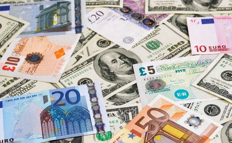 Pound, dollar and euro banknotes