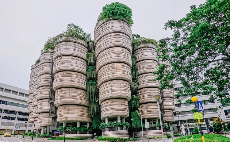 The hive building, nicknamed the dim sum baskets building, at Nanyang Technological University, Singapore