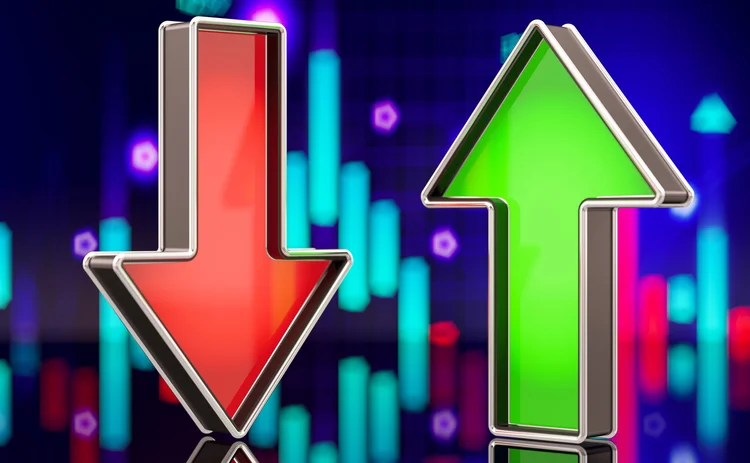 Up and down arrows in front of stock trading chart