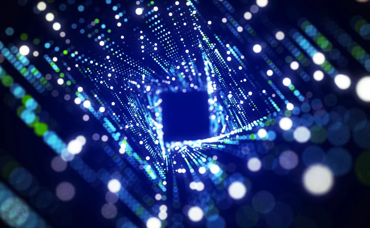 3D tunnel of futuristic particle flows in cyber space 