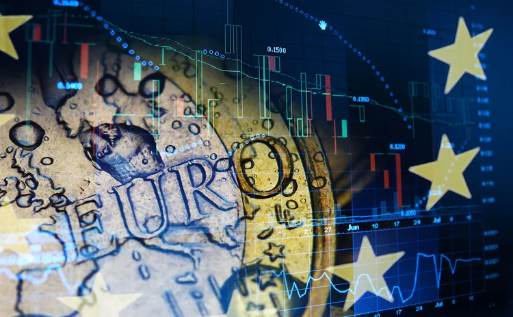 euro coin on financial chart
