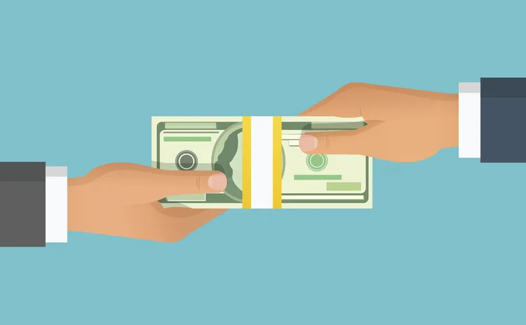 Illustration showing hands transferring money 