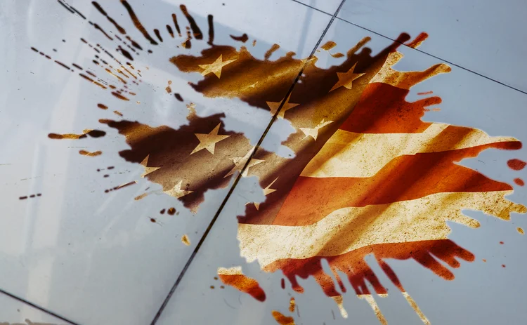 liquid spillage on floor in reflecting US stars and stripes