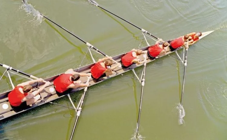 Rowing crew from above