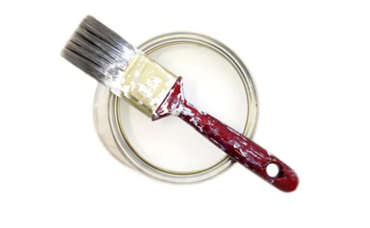 A bucket of white paint and a brush