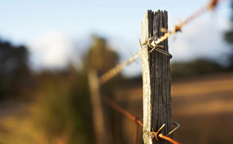 barbed-wire-and-wooden-fence-in-field