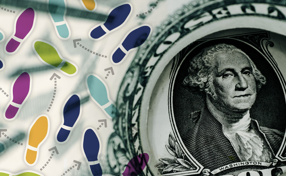 A dollar bill has some dance move foot placements superimposed over it