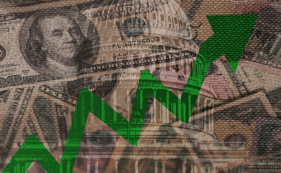 green arrow over dollars and Fed