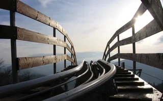 Downwards view of a rollercoaster