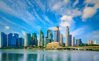 View of Downtown Marina Bay District of Singapore with Skyline