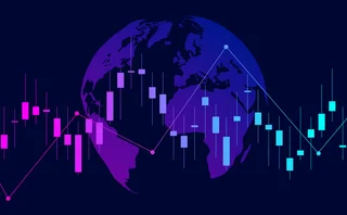 Globe with stock chart overlaid across it