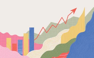Colourful abstract images of charts and arrows rising