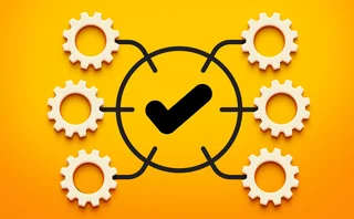 Cogs are interconnected around a big tick mark, to show connections are working