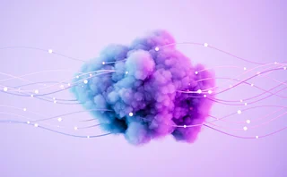 A cloud, representing cloud computing, has flowing lines moving through it to represent usage