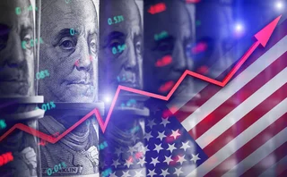 dollar, arrow, US flag abstract