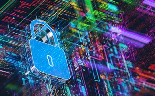 Digital padlock against a background of binary numbers