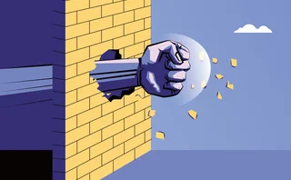 Cartoon of a hand punching a hole through a wall