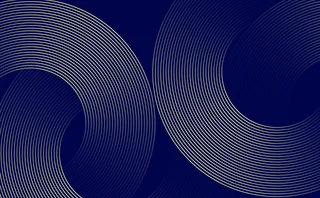 Smooth, wave-like pattern of thin gold concentric lines forming circular curves across a deep blue background, creating a sense of motion and symmetry