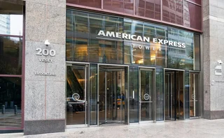 The exterior entrance to American Express Tower, Vesey Street, New York City