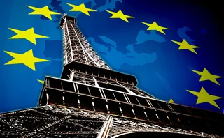 Montage of Eiffel Tower on EU map and stars