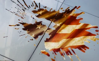 liquid spillage on floor in reflecting US stars and stripes