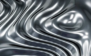 Abstract liquid chrome background with reflective metallic waves, futuristic silver texture and fluid 3D design
