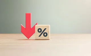 A big red down arrow sits next to a percentage sign