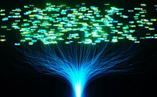 3D rendering of glowing lines and numbers, representing the infrastructure of the internet and interconnected data