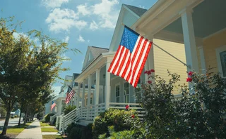 Single-family-homes flying US flag