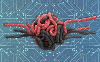 Twine unwinding against an electronic circuit board backdrop