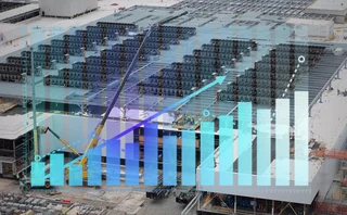 Data centre with chart showing growing debt issuance