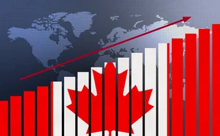 Canada flag and bar chart with upward arrow 