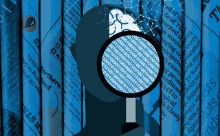 LLM icon -analysing newspaper sentiment with magnifying glass