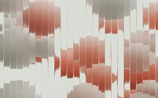 Abstract pattern of vertical wavy panels in white, grey and terracotta tones