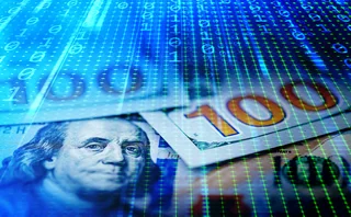 Dollar and euro with binary data background