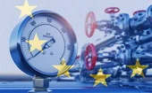 An EU flag is superimposed over a gas pressure gauge that reads zero