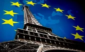 Montage of Eiffel Tower on EU map and stars