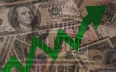green arrow over dollars and Fed