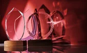 Crystal trophies with red background