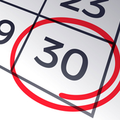 a calendar with the number 30 circled