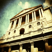 Bank of England building with a retro-style filter applied