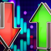 Up and down arrows in front of stock trading chart